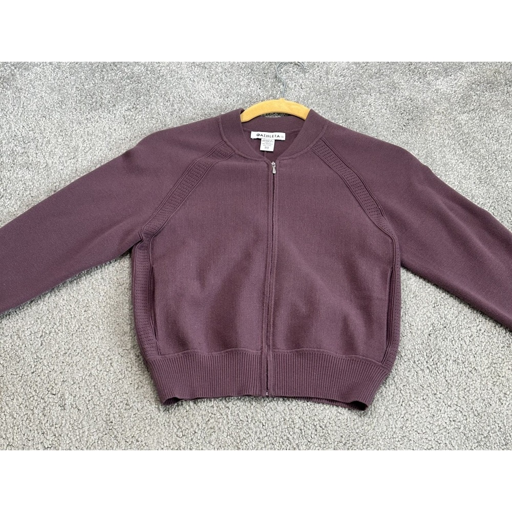 Athleta Advantage Sweater Womens XXS Damask Mauve Purple Full Zip Bomber